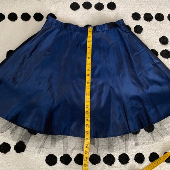 Vintage 90s Satin Skirt Medium Navy Black Tulle Hem Slip Full Circle Party Mini - Picture 11 of 11
